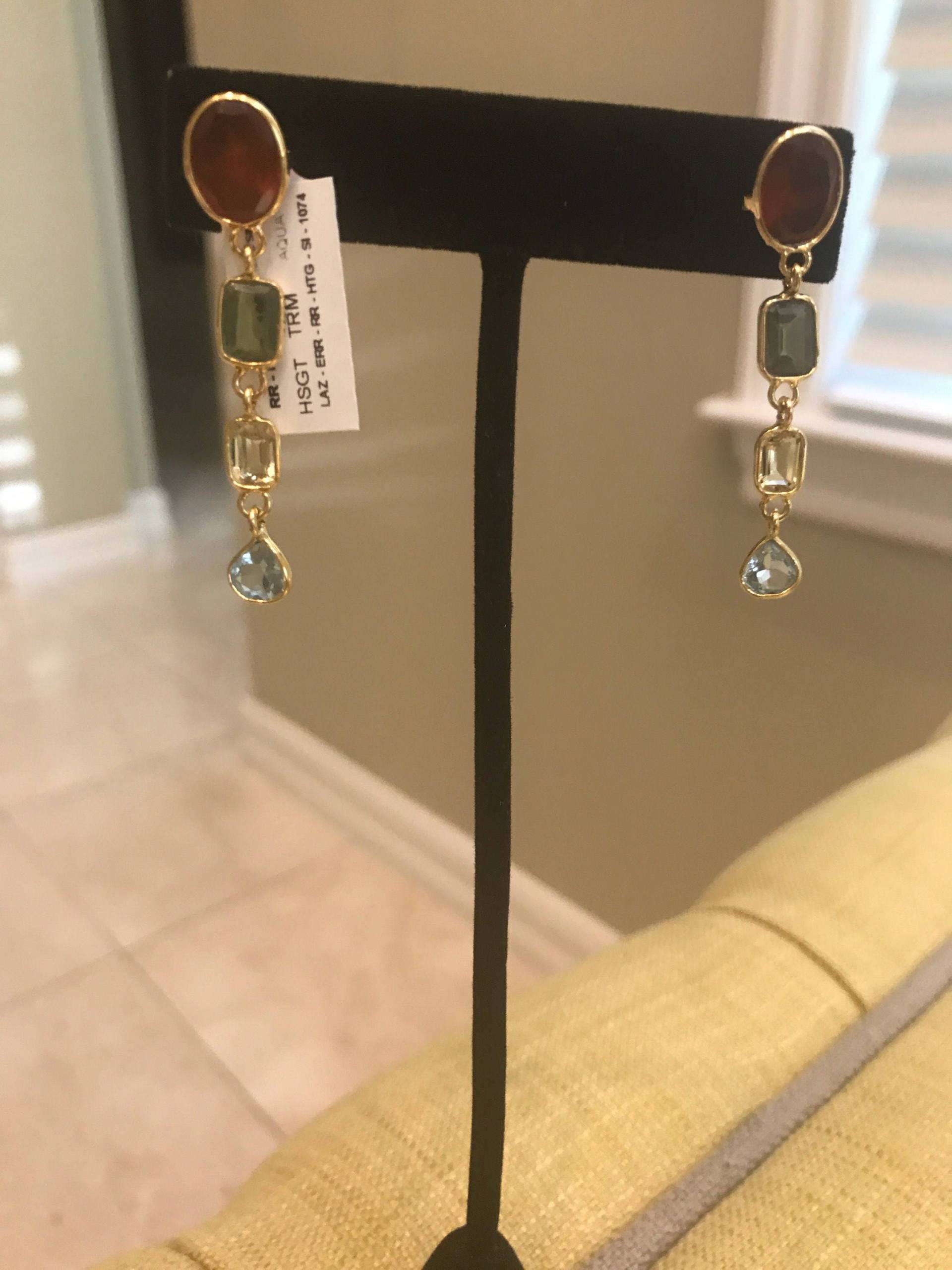 Multistone Ohrringe Aquamarin, März Geburtsstein, Turmalin, Hessonit, Lemon Quarz/Citrin Htg1007 von JewelryBYJuhi