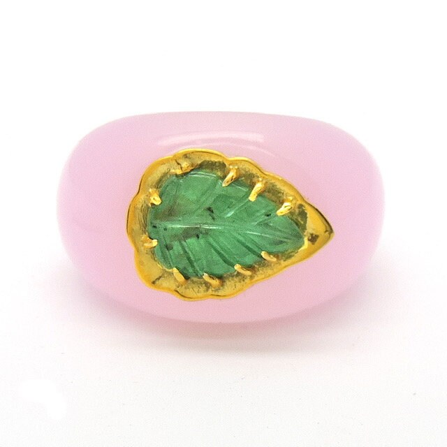 Pink Onyx Smaragdblattring, Echter Smaragdring, Atemberaubender Einzigartiger Geschnitzter Designer Smaragd, Smaragdring von JewelryBYJuhi