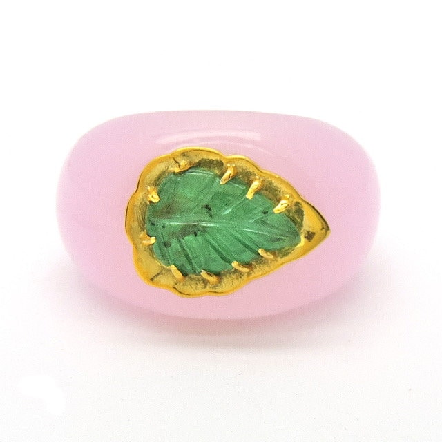 Pink Onyx Smaragdblattring, Echter Smaragdring, Atemberaubender Einzigartiger Geschnitzter Designer Smaragd, Smaragdring von JewelryBYJuhi