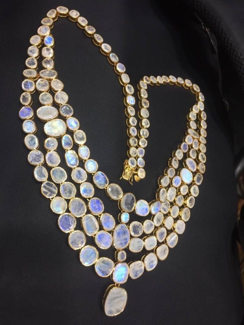 Regenbogen Mondstein Halskette Sterling Silber Vergoldet von JewelryBYJuhi