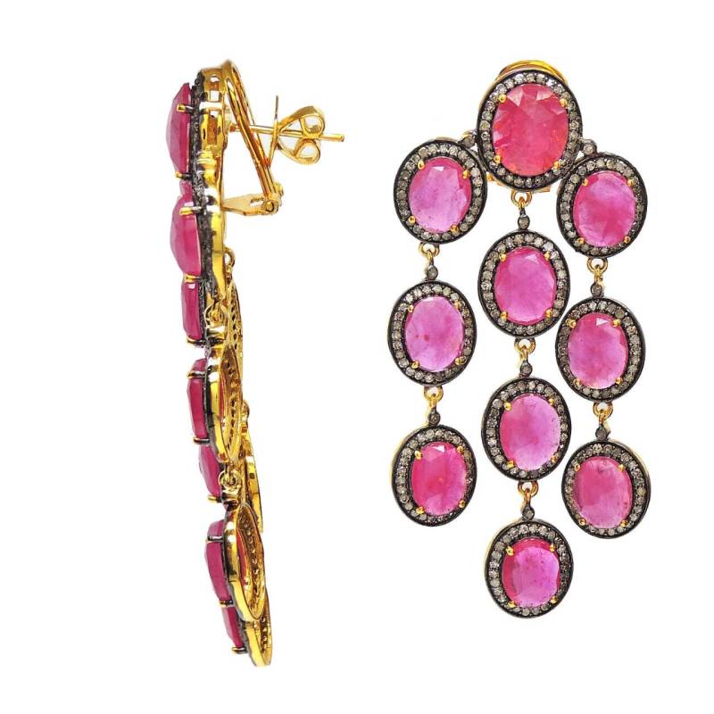 Rubin Diamant Ohrringe, Single Cut Rosecut Baumeln Chandelier Ohrringe von JewelryBYJuhi