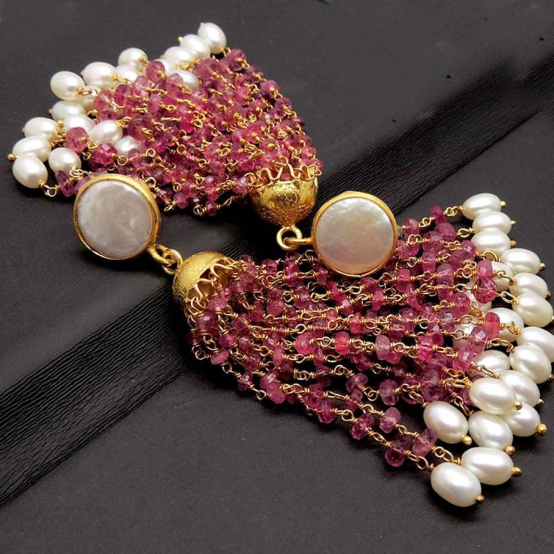 Rubin Perlenohrringe, Vergoldete Sterling Silber Ohrringe, Weihnachten Sonderpreis von JewelryBYJuhi