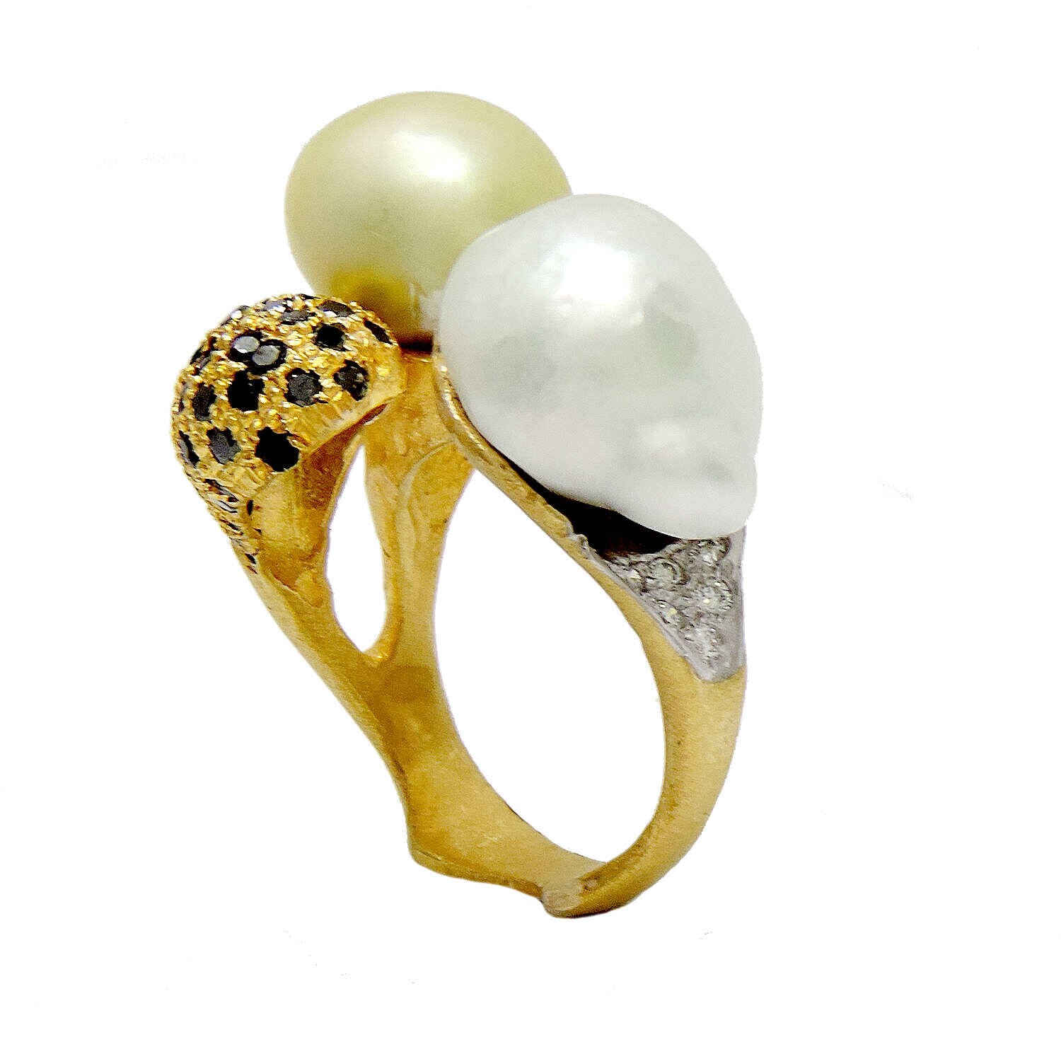 Spielraum Einzigartiger 18K Gold Südsee Perle Diamant Ring, 2 Getonter Schwarzer Schmuck, Diamantring, Verlobungsring von JewelryBYJuhi