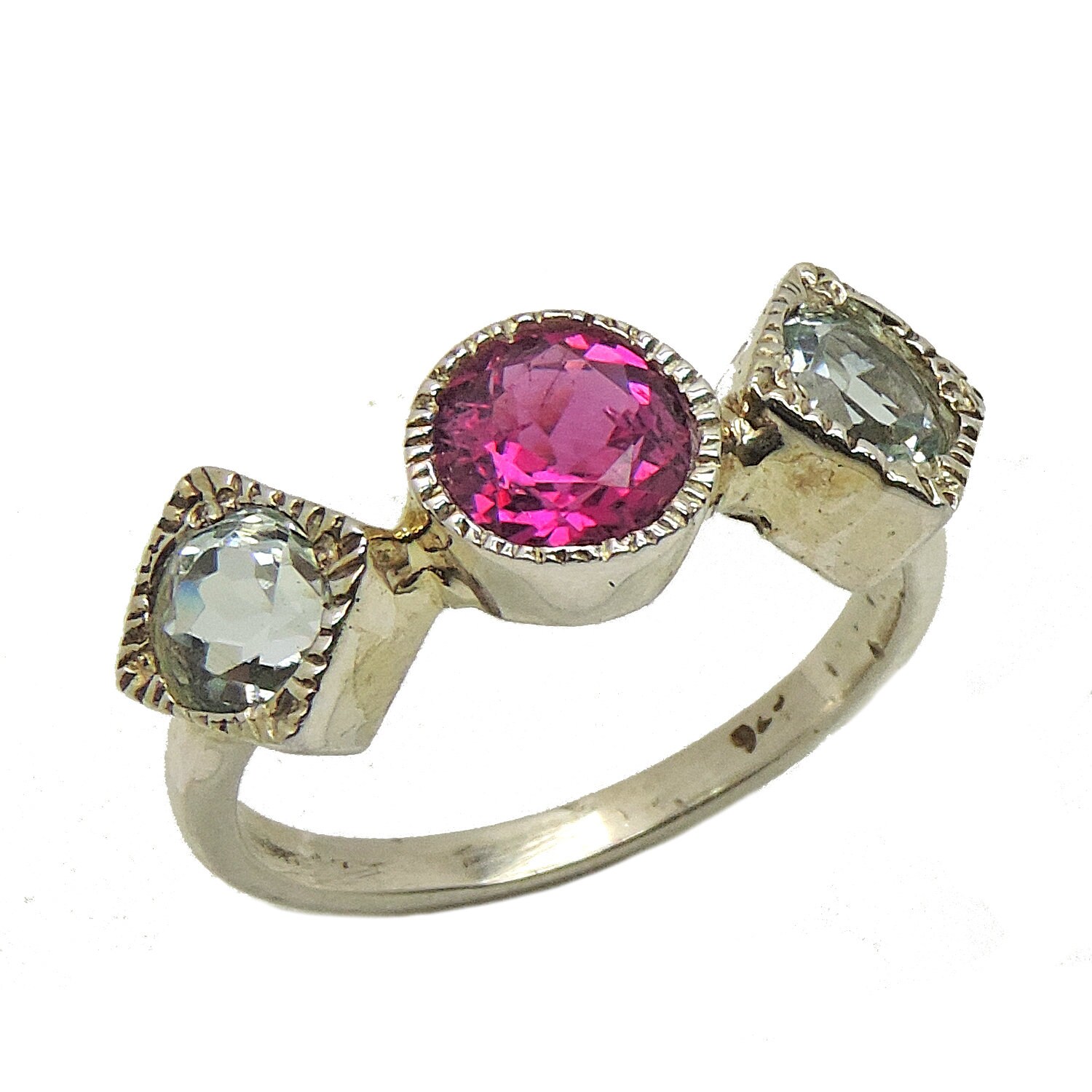 Turmalin-Aquamarin-Ring Größe 7, Rosa Turmalin-Ring, 7 Mit Option Zur Größenänderung Anpassen, 925Er Sterling Silber Aquamarin-Ring, Pink von JewelryBYJuhi