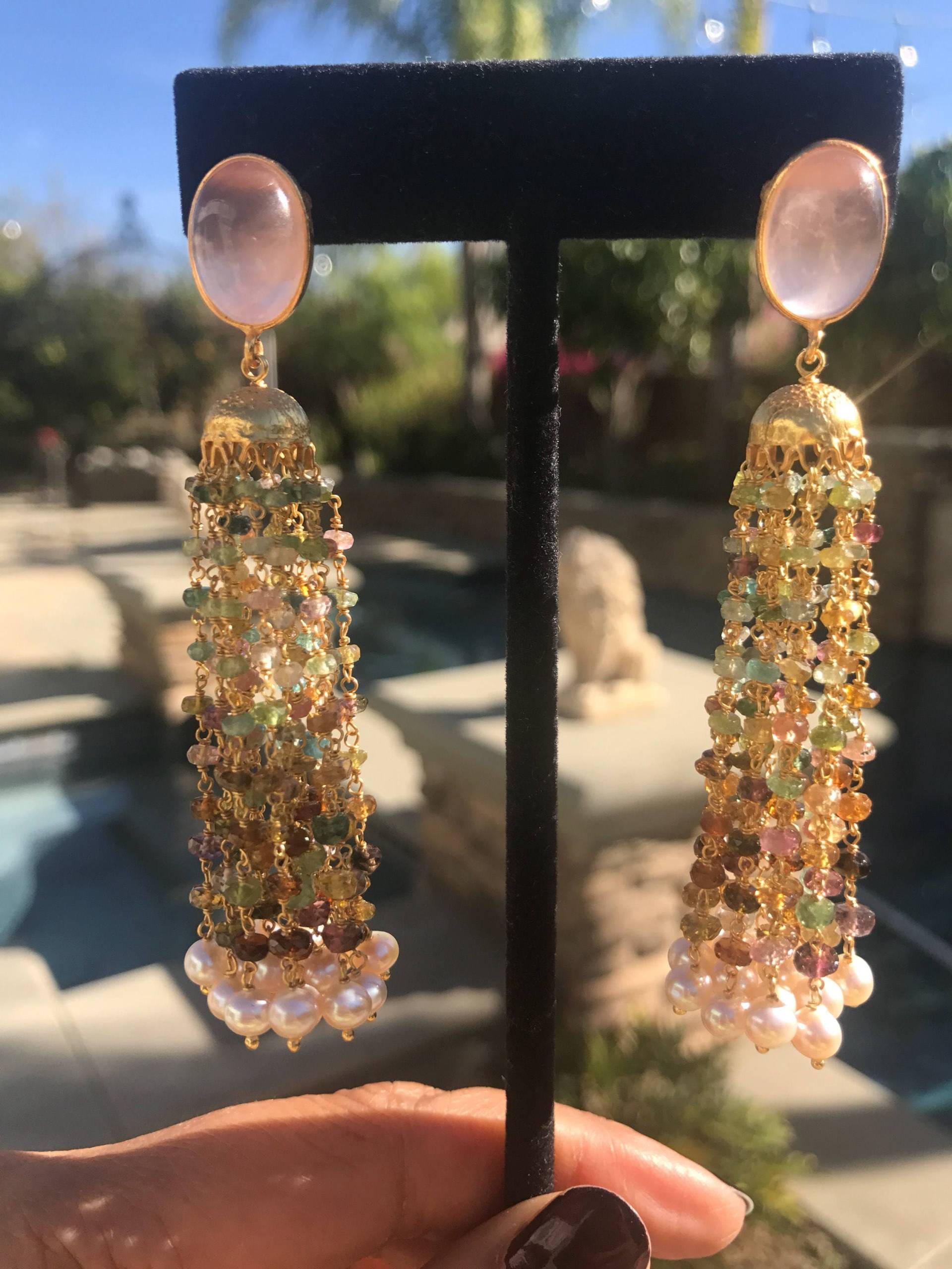 Turmalin Rosenquarz Ohrringe, Goldfarbene Weihnachten Sonderpreis von JewelryBYJuhi