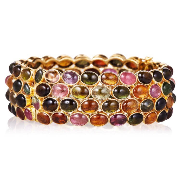 Turmalin Saphir Quarz Peridot Multi Stein Mehrfarbiges Sterling Armreif Gold Getaucht Atemberaubend von JewelryBYJuhi
