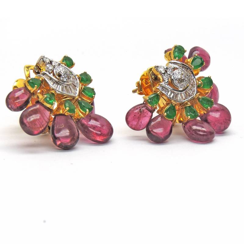Turmalin Smaragd Diamant Ohrringe, Ohrstecker, Ohrringe von JewelryBYJuhi