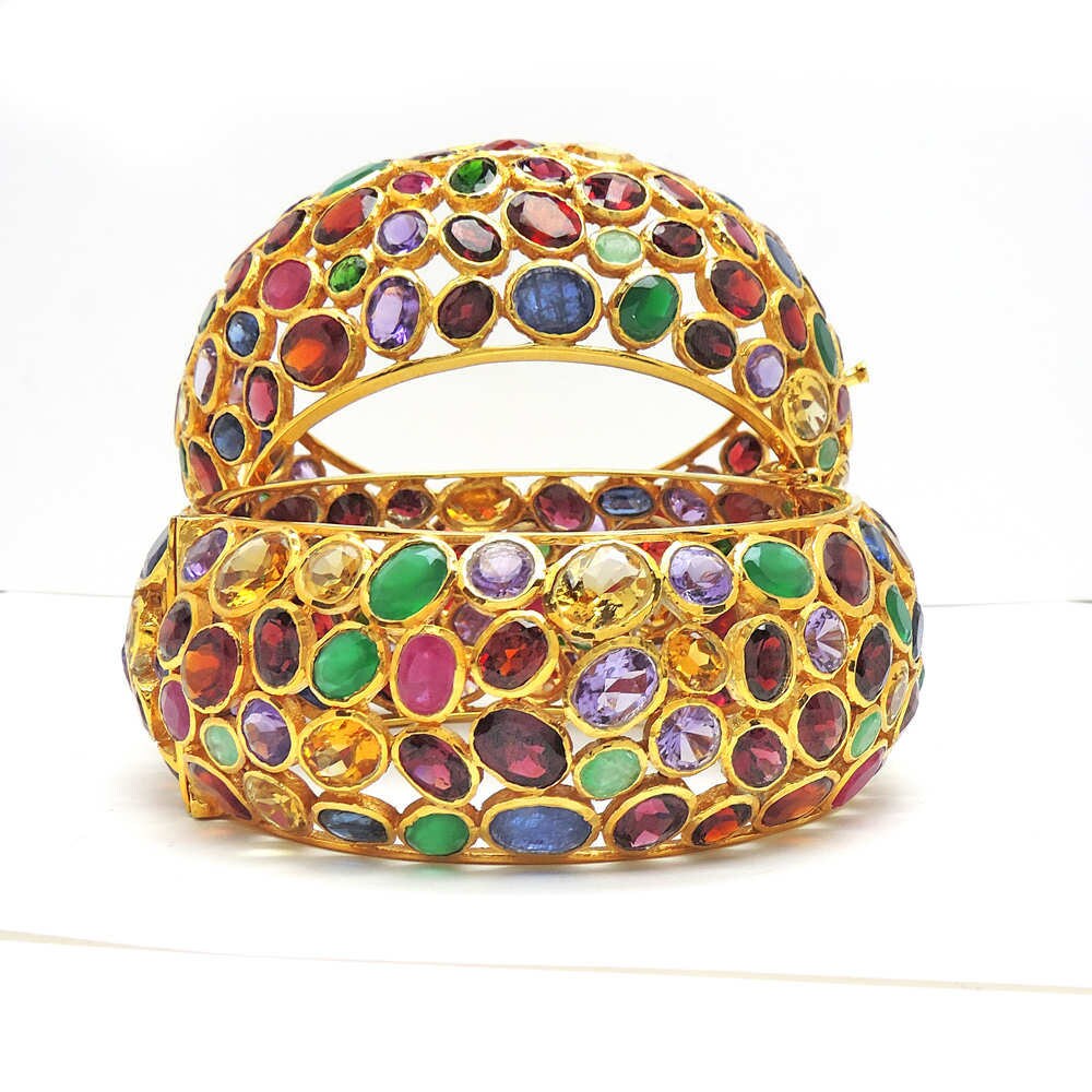 Verkauf Saphir Rubin Smaragd Armspange, Sterling Gold Getauchte Multi-Saphir Multistone Armreif, Citrin Granat Blau von JewelryBYJuhi