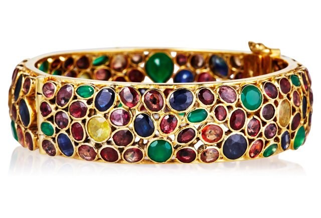 Verkauf Sapphire Rubin Jade Cuff, Sterling Gold Getaucht Multi-Saphir Armreif, Atemberaubende Fit Für Queen Bangle von JewelryBYJuhi