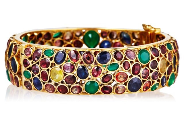 Verkauf Sapphire Rubin Jade Cuff, Sterling Gold Getaucht Multi-Saphir Armreif, Atemberaubende Fit Für Queen Bangle von JewelryBYJuhi