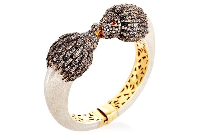 Verkauf Sterling Silber Lion Feline Manschette Armband Tier Schmuck Leo Valentines 18K Gold Akzent Und Ruby Eyes von JewelryBYJuhi