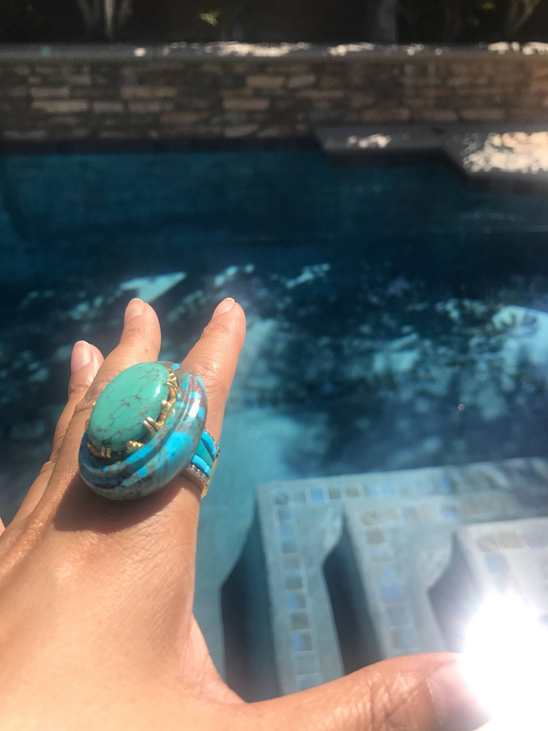 sterling Türkis Diamant Ring, Geschnitzter Feiner Schmuck von JewelryBYJuhi