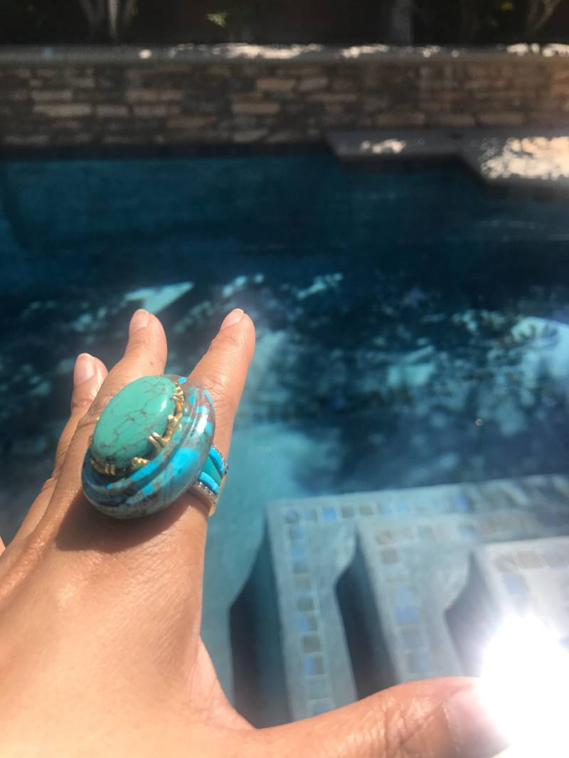 sterling Türkis Diamant Ring, Geschnitzter Feiner Schmuck von JewelryBYJuhi