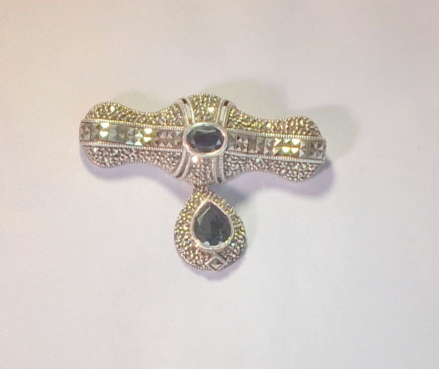 Vintage Sterling Judith Jack Pin Onyx Art Deco Signiert von JewelryBoulevard