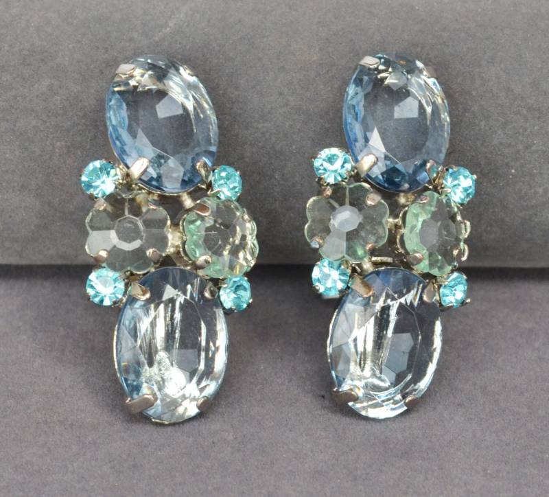 Vintage Strass Ohrringe Blau von JewelryBoulevard
