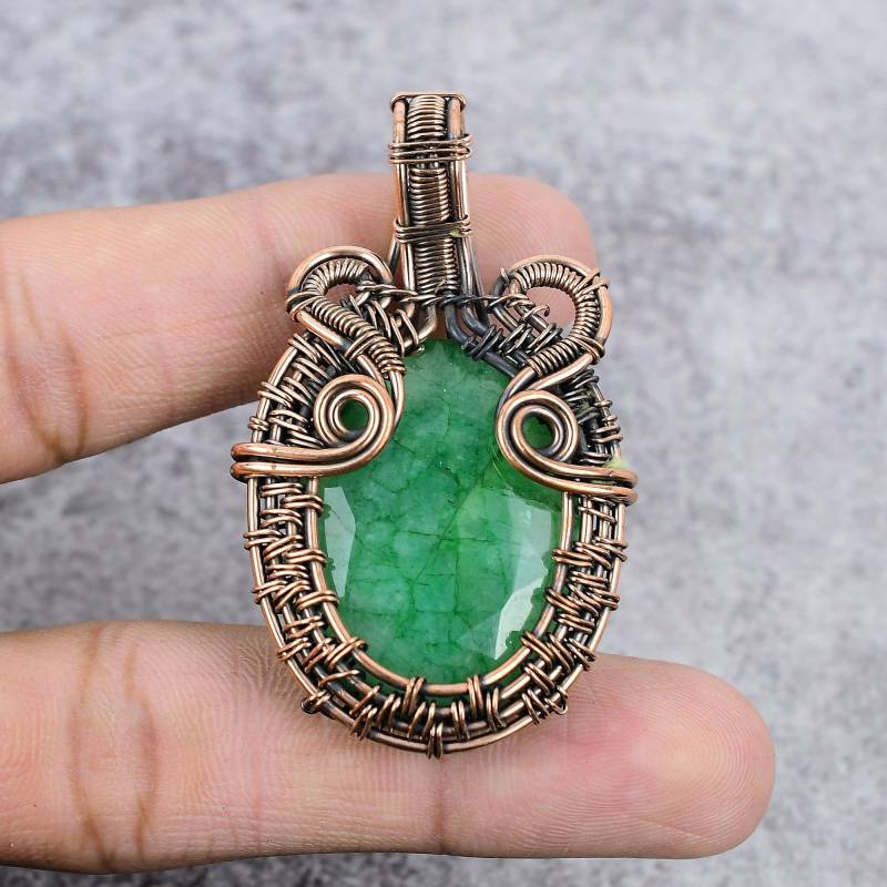 Facettierte Smaragd Kupfer Anhänger Kupferdraht Gewickelt Handgemachte Schmuck Geschenk Für Frauen Edelstein von JewelryByAnaika