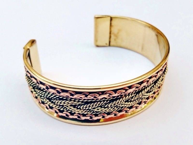 3/4" Breite Kupfer Armspange Verstellbares Armband Zweifarbige Kette Ornament von JewelryByGergana