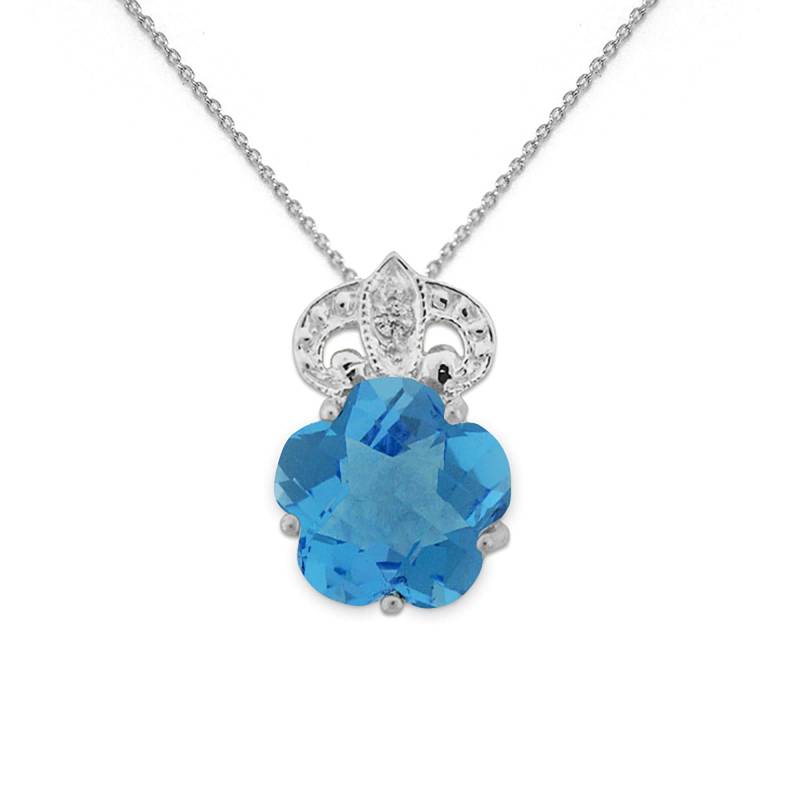 Blautopas Und Diamant Anhänger 14K Weißgold Blumenkette Oder Sterling Silber von JewelryByJoseJay