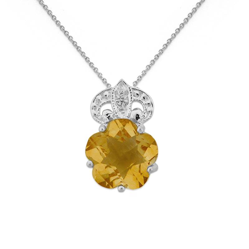 Citrin Und Diamant Anhänger 14K Weißgold Blumenkette Oder Sterling Silber von JewelryByJoseJay