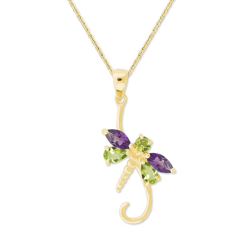 Edelstein Libellen Anhänger Halskette Sterling Silber, Amethyst & Peridot von JewelryByJoseJay