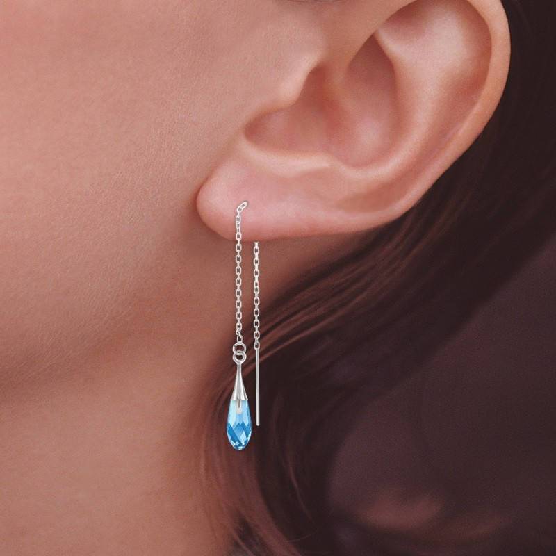 Threader Ohrringe Swarovski Aquamarine Kristalle Sterling Silber - Durch Die Piercings Gefädelt Werden von JewelryByJoseJay