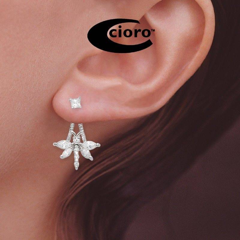 sterling Silber Libellen Ohrringe Cubic Zirconia Floating Illusion von JewelryByJoseJay