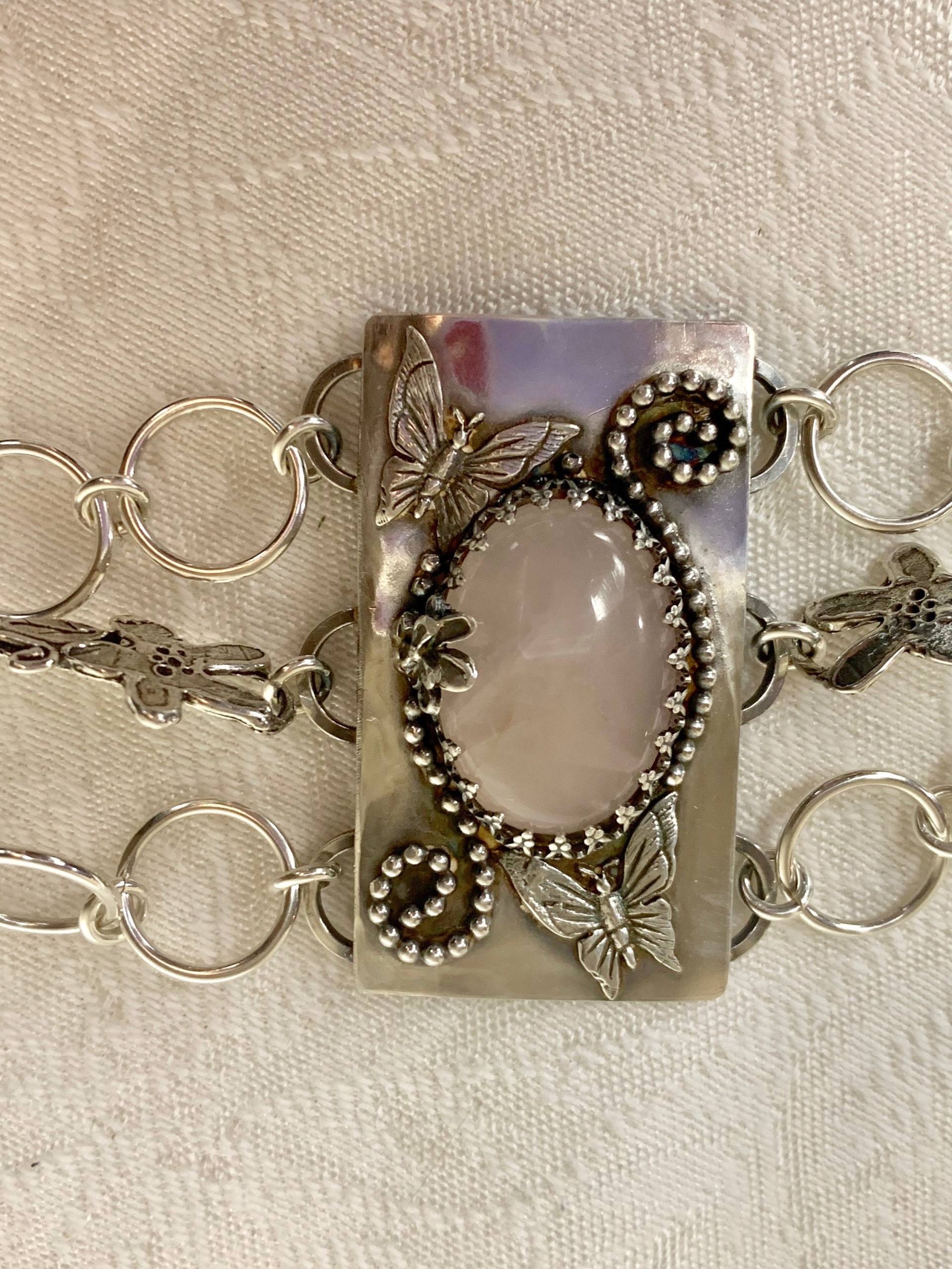 Silber Handwerk Schmetterling Blumen Quarz Large Link Armband Silber Handwerk Schmetterling Blumen Quarz Large Link Armband von JewelryArtByLaDeane
