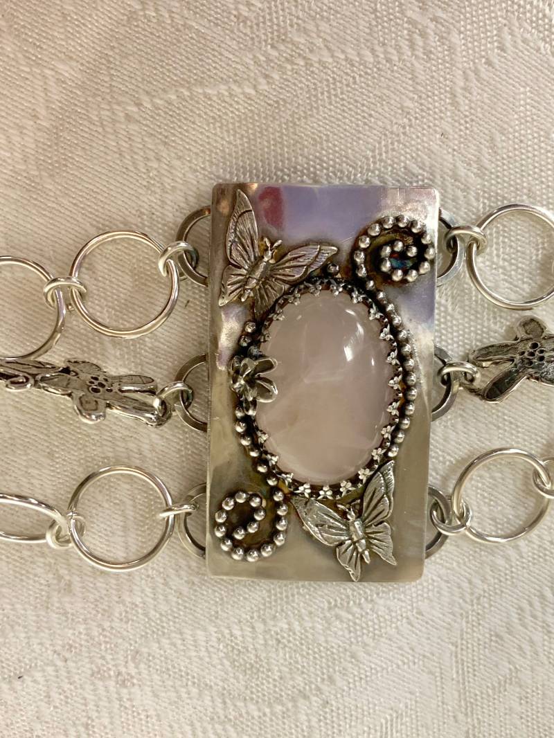 Silber Handwerk Schmetterling Blumen Quarz Large Link Armband Silber Handwerk Schmetterling Blumen Quarz Large Link Armband von JewelryArtByLaDeane