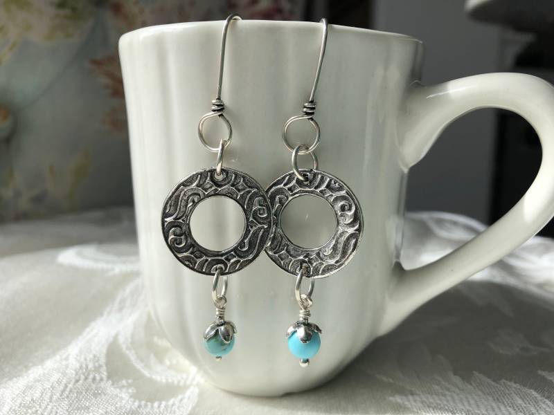 sterling Silber Runde Und Spirale Detail Mit Türkis Ohrringe sterling Silber Runde Und Spirale Detail Mit Türkis Ohrringe von JewelryArtByLaDeane