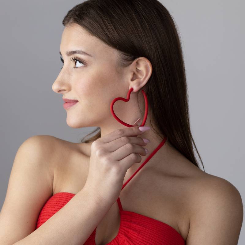 Große Rote Herz Hoop Ohrringe, Einzigartige Extra Gewöhnliche Bold Chunky Hoops Statement Bunte von JewelryByMagoo
