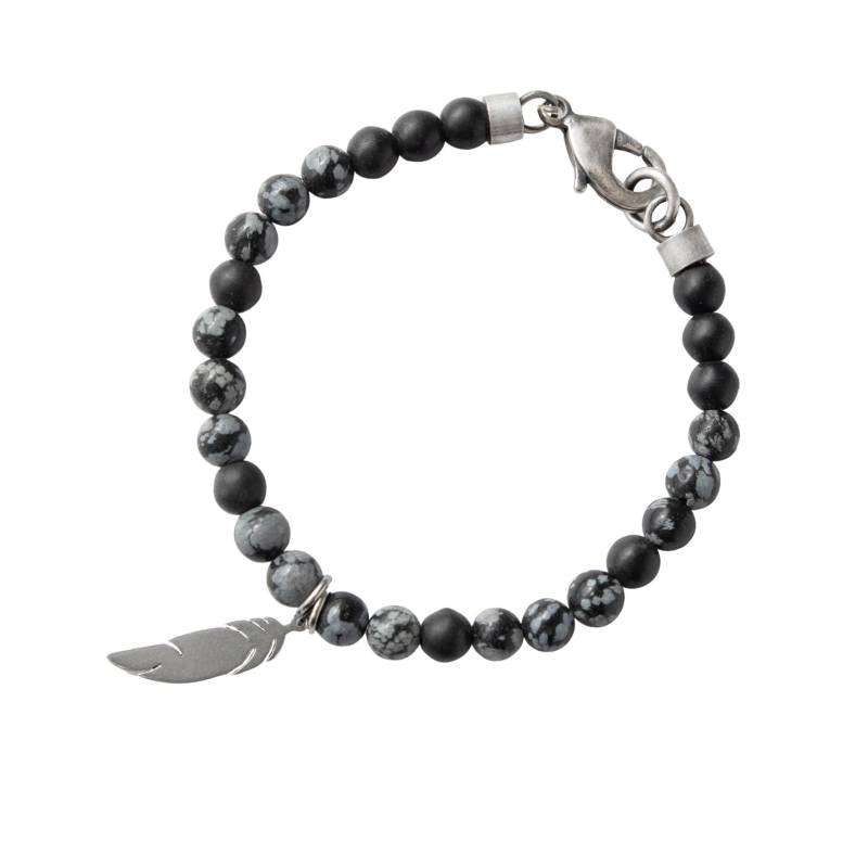 Herren Bunt Perlen Armband, Grau & Schwarz Bettelarmband Herren, Edelstein Schmuck Feder Charm Armband Einzigartig von JewelryByMagoo
