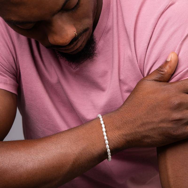 Männer Perlen Armband, Faux Edelstein Weiß Schmuck, Einzigartiges Geschenk, Armband Im Modernen Stil von JewelryByMagoo