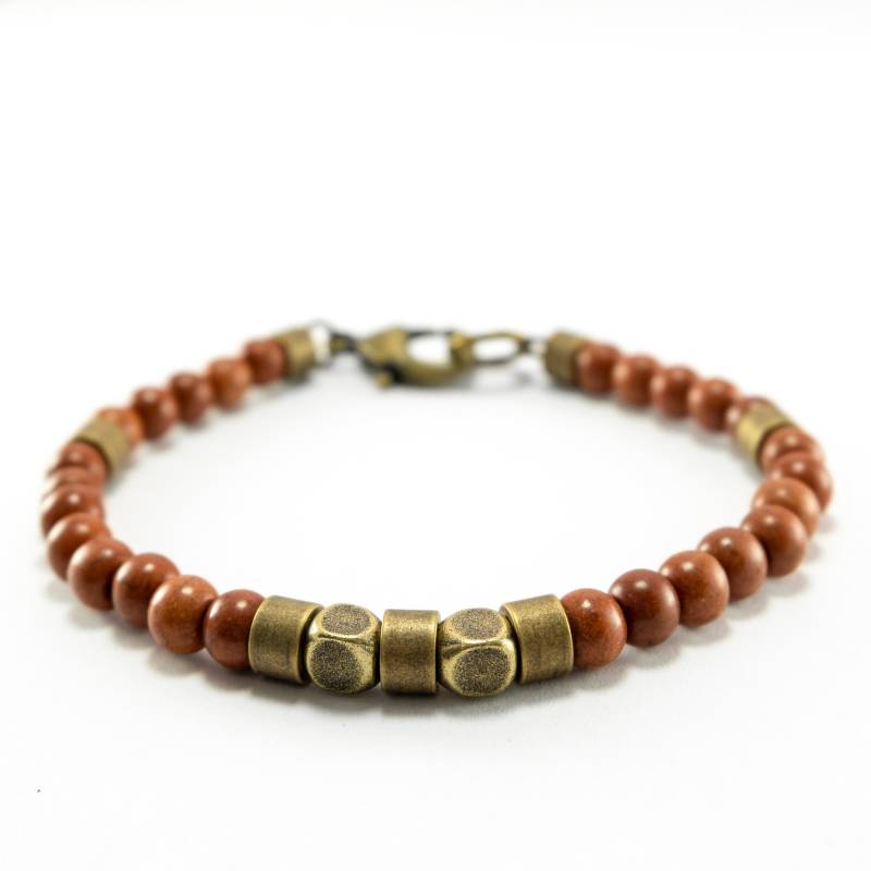 Perlen Edelstein Armband Für Männer, Herren Boho Style Armband, Mohn Jaspis Braun Einzigartige Geschenkidee von JewelryByMagoo