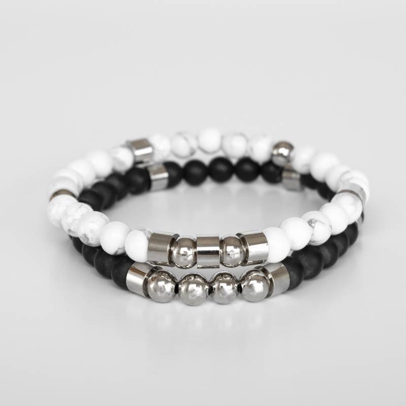 stapeln Perlen Armband-Set Für Männer, Schwarz Und Weiß Armband-Set, Herren Frauen Edelstein Armband Set von JewelryByMagoo