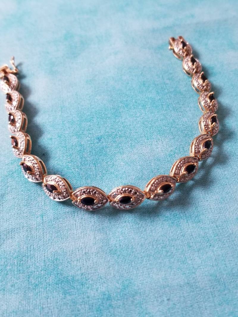 Br083 Onyx in Sterling Silber Vergoldet Link Armband - Vintage Br083 Onyx in Sterling Silber Vergoldet Link Armband - Vintage von JewelryByMissCarly