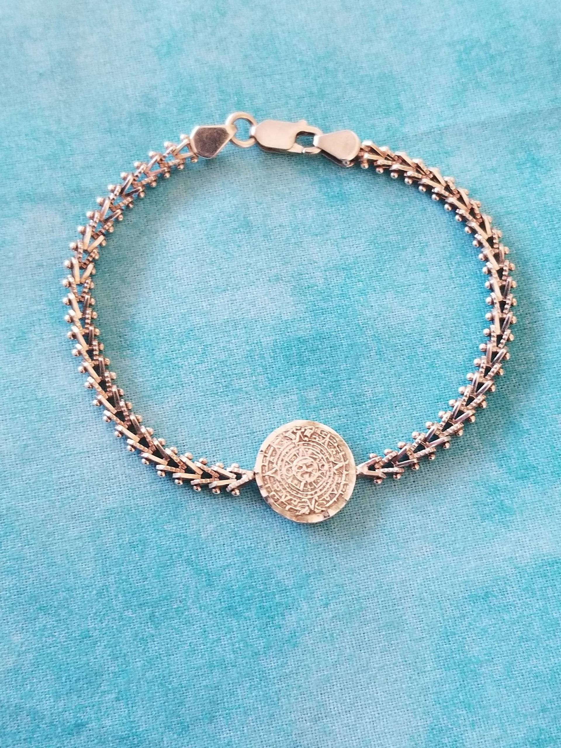 Br129 Mayan Sun Zifferblatt Sterling Silber Armband - Vintage Br129 Mayan Sun Zifferblatt Sterling Silber Armband - Vintage von JewelryByMissCarly