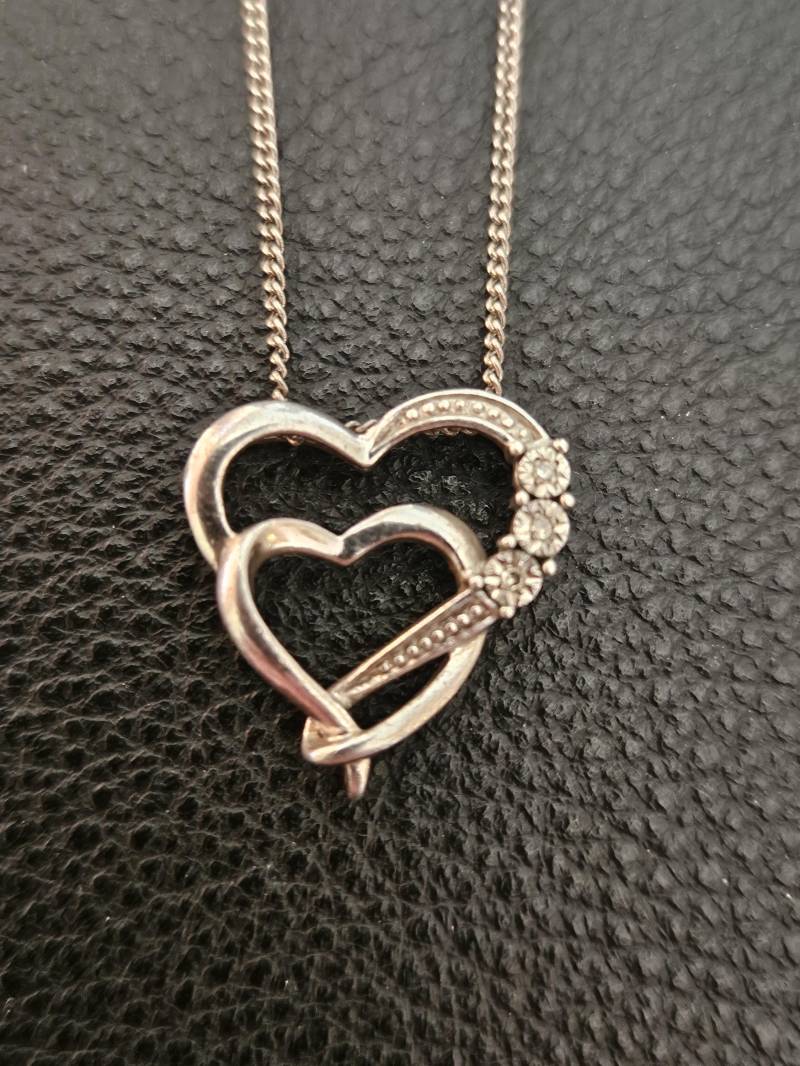 Dp067 Diamanten Verflechtung Herz Anhänger Slide Mit Halskette in Sterling Silber - Vintage von JewelryByMissCarly