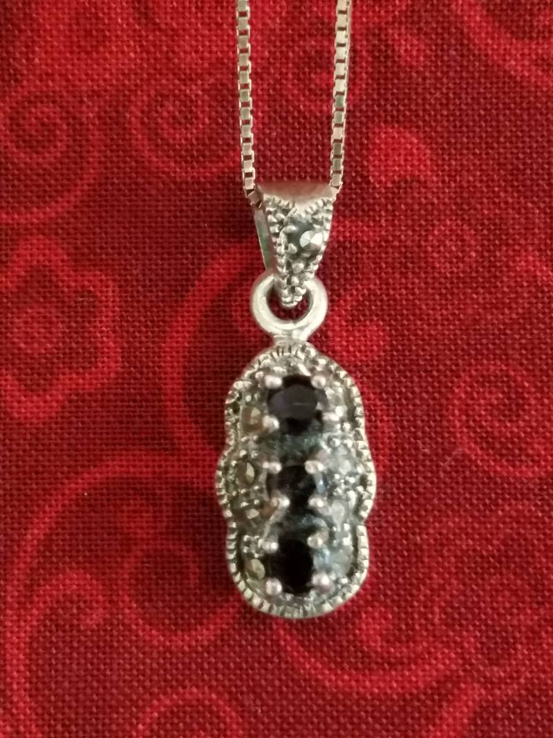 Cp074 Onyx in Sterling Silber Anhänger Mit Halskette - Vintage von JewelryByMissCarly