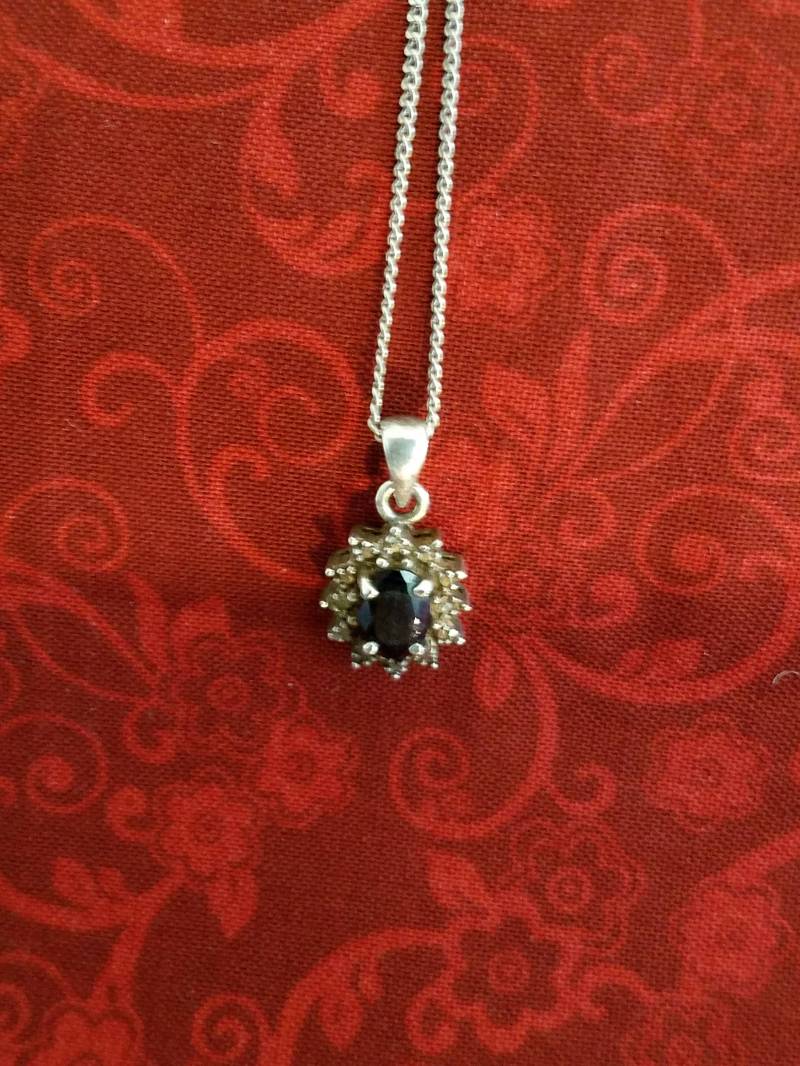 Cp100 Sterling Silber Halskette Mit Anhänger Blauen Stein - Vintage von JewelryByMissCarly