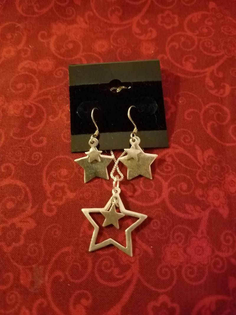 Cp109 Sterling Silber Halskette Mit Stern Anhänger Und Passende Ohrringe - Vintage Cp109 Sterling Silber Halskette Mit Stern Anhänger Und Passende Ohrringe - Vintage von JewelryByMissCarly