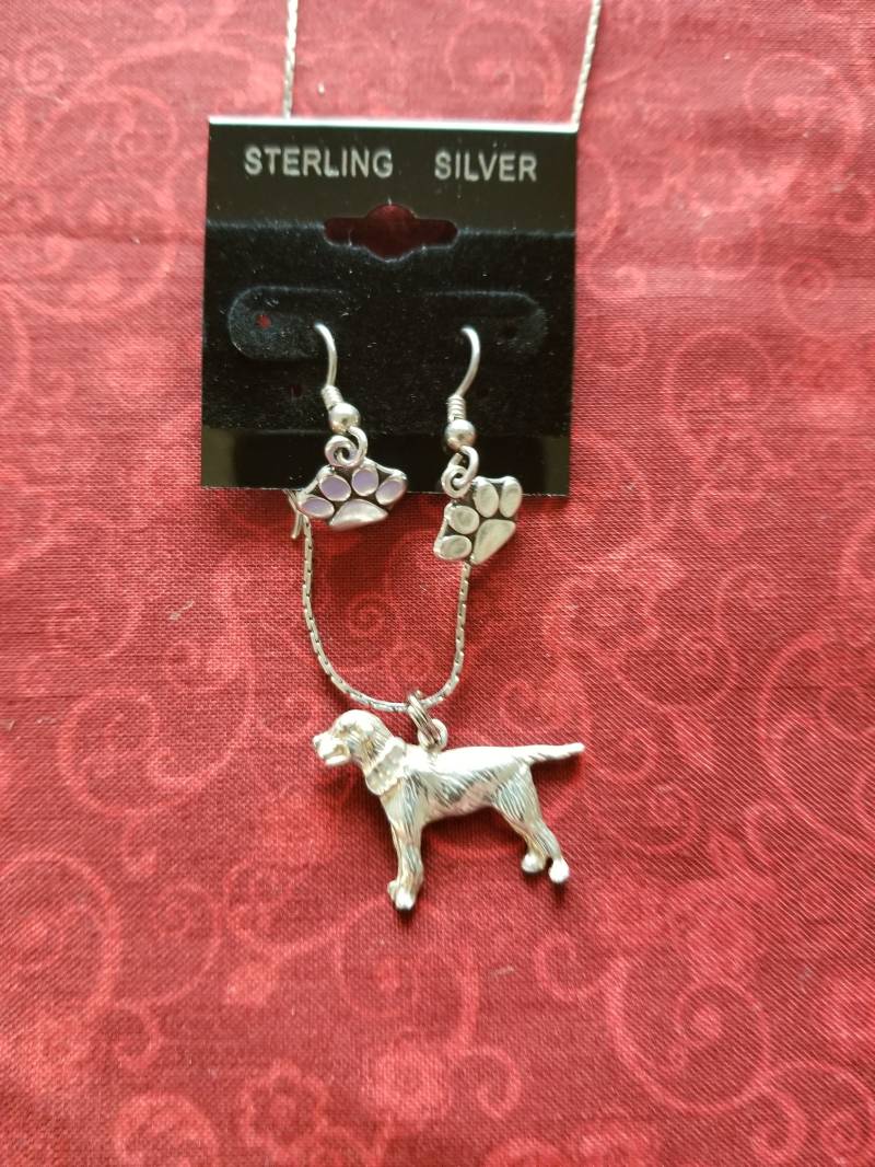 Cp153 Hund Sterling Silber Anhänger Mit Halskette Und Pfote Druck Baumschmling Ohrringe - Vintage Cp153 Hund Sterling Silber Anhänger Mit Halskette Und Pfote Druck Baumschmling Ohrringe - Vintage von JewelryByMissCarly