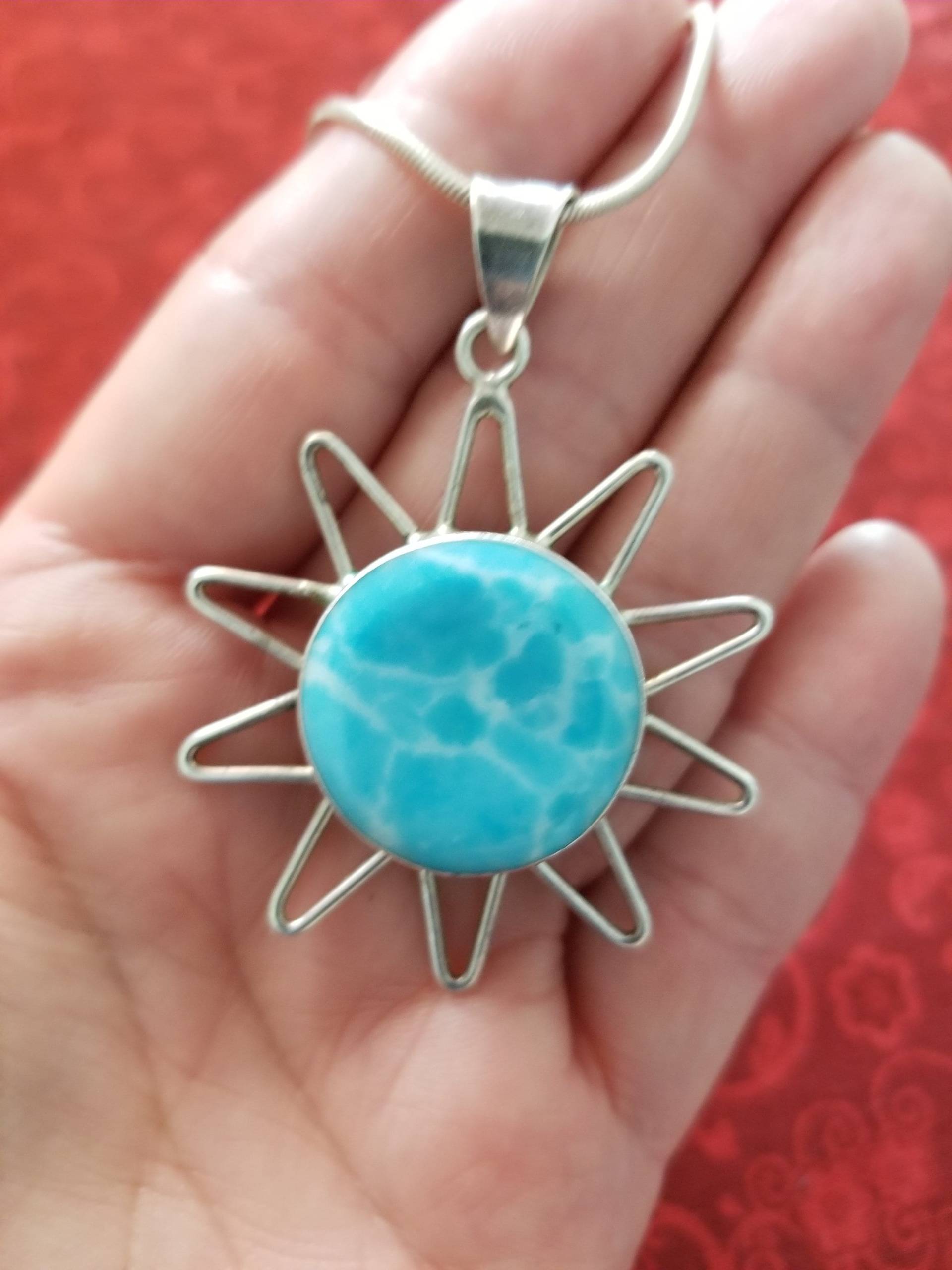 Cp157 Große Larimar Sonne Anhänger in Sterling Silber Mit Halskette - Vintage Cp157 Große Larimar Sonne Anhänger in Sterling Silber Mit Halskette - Vintage von JewelryByMissCarly