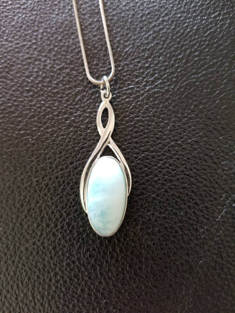 Cp288 Larimar Anhänger in Sterling Silber Mit Schlange Kette - Vintage von JewelryByMissCarly