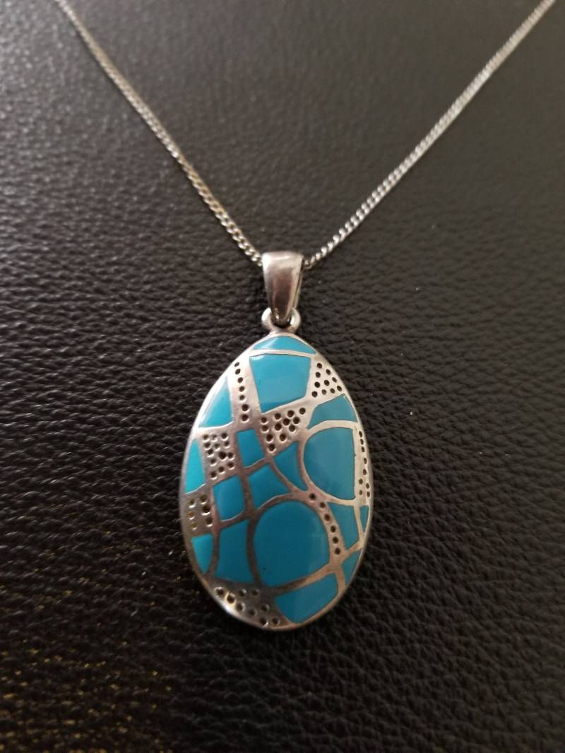 Cp326 Mosaik Inlay Sterling Silber Anhänger Und Bordstein Kette Halskette - Vintage Cp326 Mosaik Inlay Sterling Silber Anhänger Und Bordstein Kette Halskette - Vintage von JewelryByMissCarly