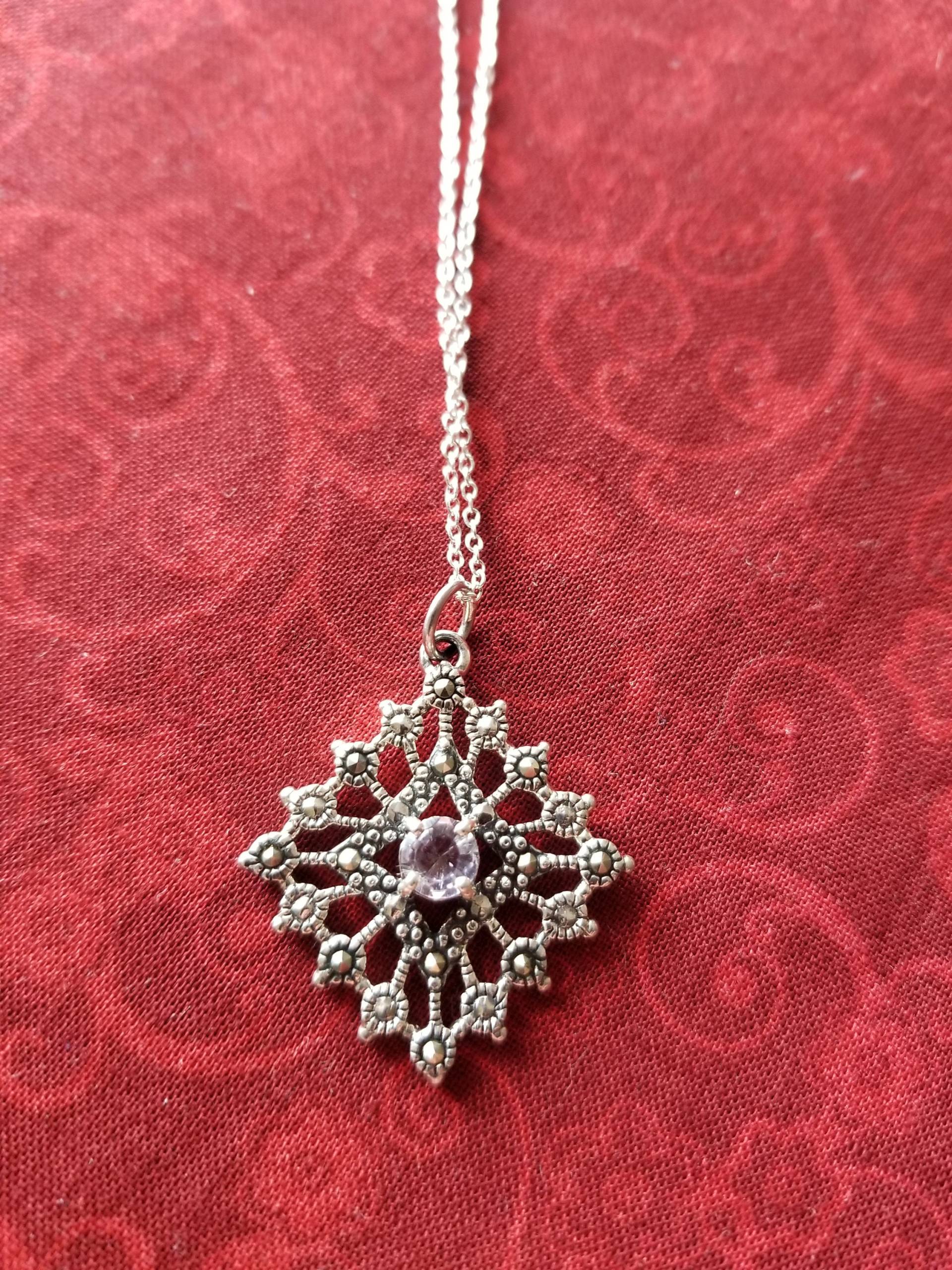 Cp342 Sterling Silber Marcasite Halskette Mit Hellrosa Topas - Vintage Cp342 Sterling Silber Marcasite Halskette Mit Hellrosa Topas - Vintage von JewelryByMissCarly