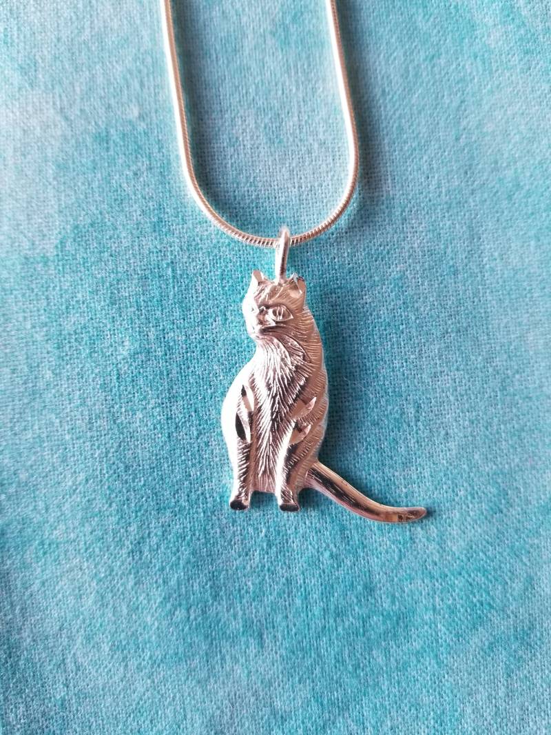 Cp344 Katze Anhänger in Sterling Mit Silber Schlange Kette Cp344 Katze Anhänger in Sterling Mit Silber Schlange Kette von JewelryByMissCarly