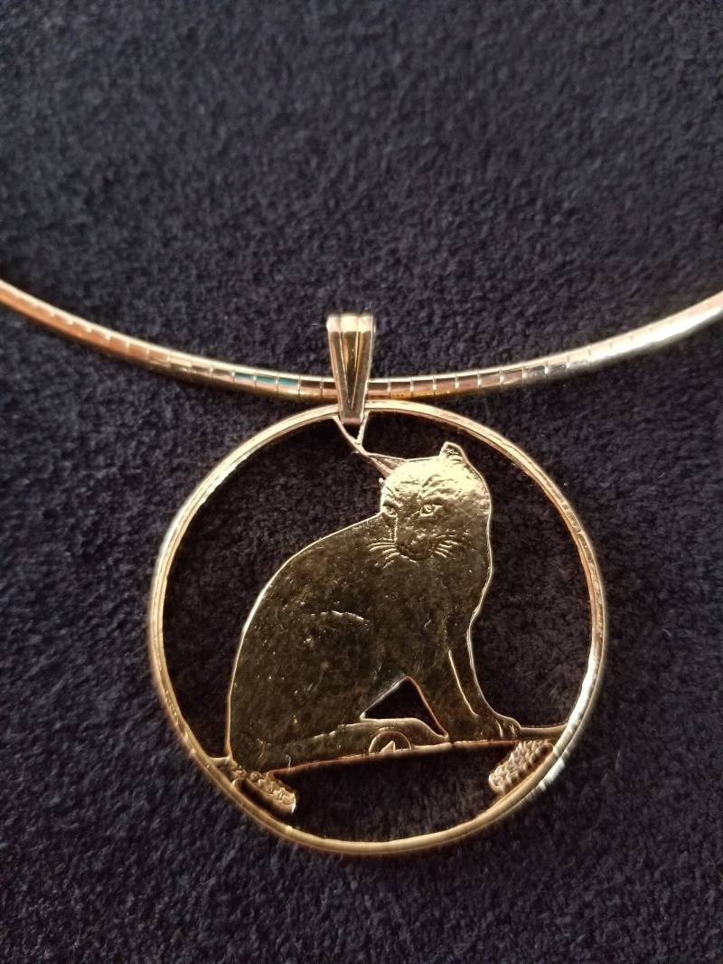 Cp365 Katze Anhänger in Vergoldet Sterling Silber Mit Vergoldeten Omega Kette - Vintage Cp365 Katze Anhänger in Vergoldet Sterling Silber Mit Vergoldeten Omega Kette - Vintage von JewelryByMissCarly