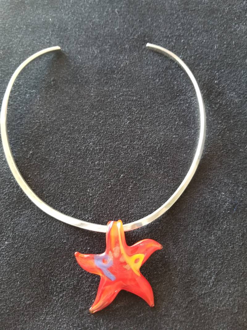 Cp431 Kragen Halskette in Sterling Silber Mit Murano Glas Stern - Vintage von JewelryByMissCarly