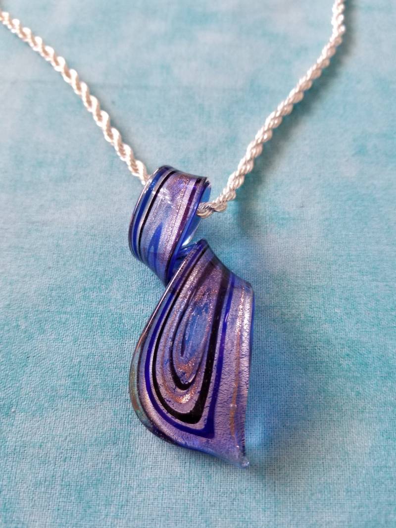 Cp458 Schwere Seil Kette Halskette in Sterling Silber Mit Murano Glas Anhänger von JewelryByMissCarly