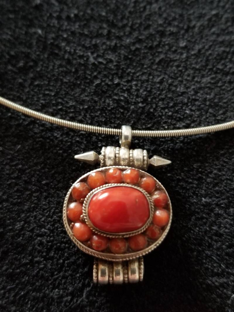 Cp485 Boho Südwestlichen Sterling Silber Anhänger Mit Draht Halsband Halskette - Vintage von JewelryByMissCarly